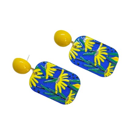 earrings stud plexiglass yellow daisies1
